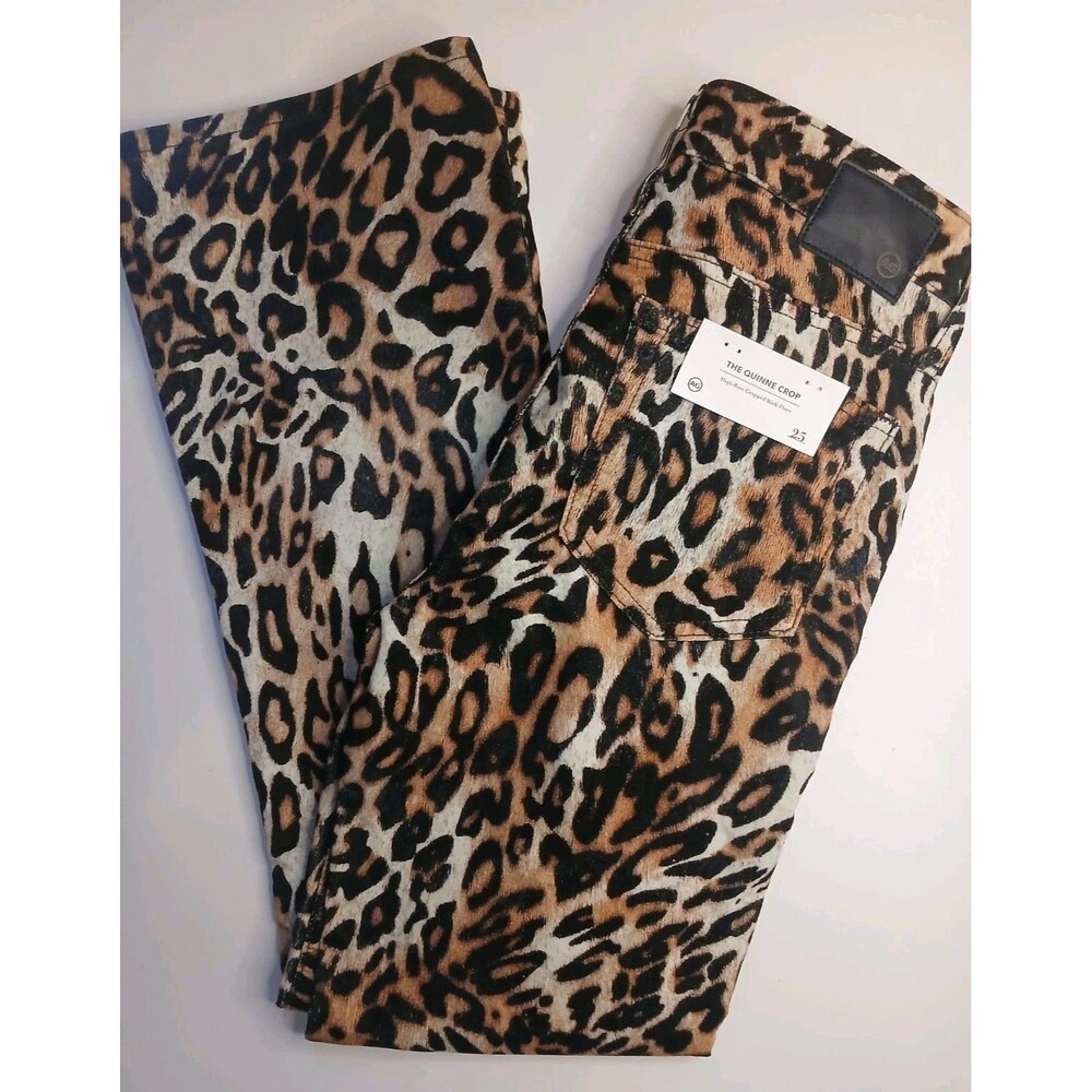 AG Adriano Goldschmied Pant Sz 25 Quinne Crop High-rise Kick Flare Leopard Print - Picture 2 of 16
